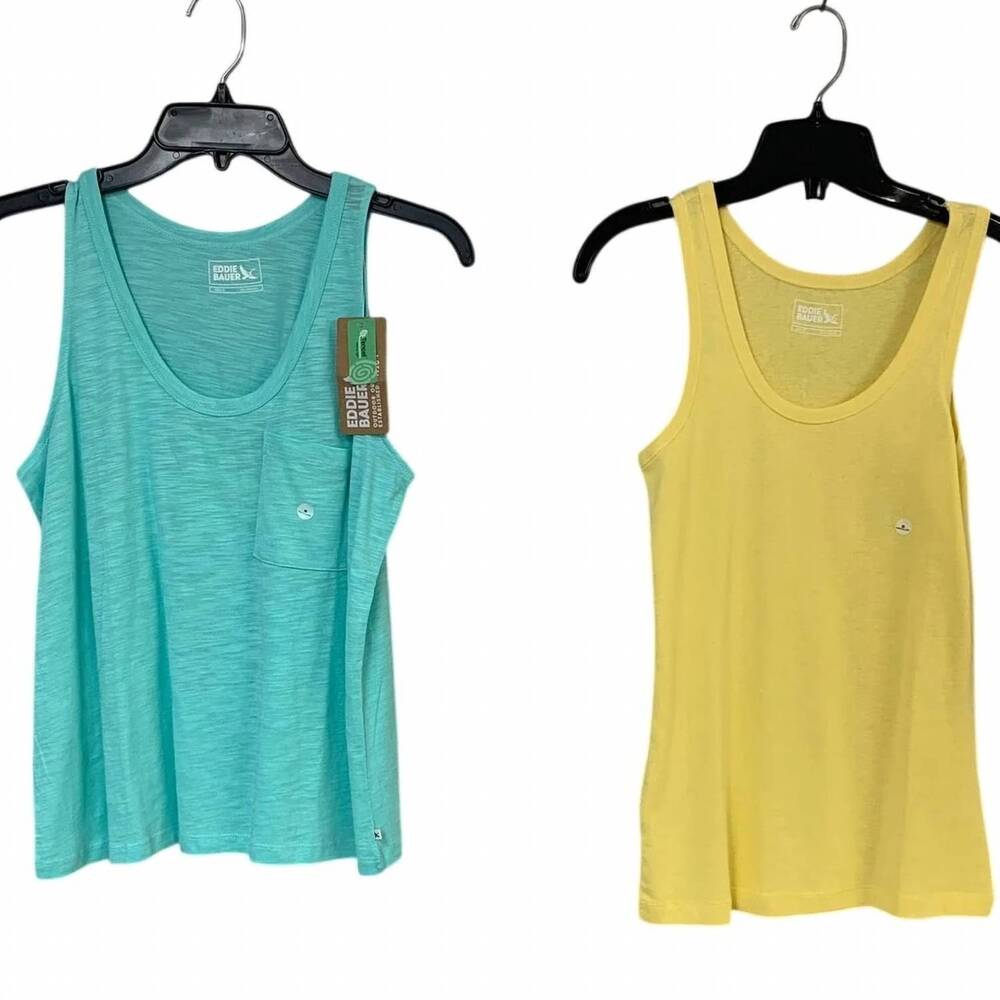 NEW EDDIE BAUER women's gatecheck pocket heathered two-piece tank top in blue ye